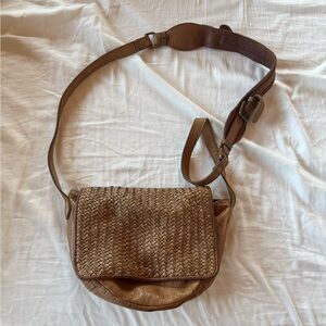 Massimo Dutti Tan Woven Leather Crossbody Bag
